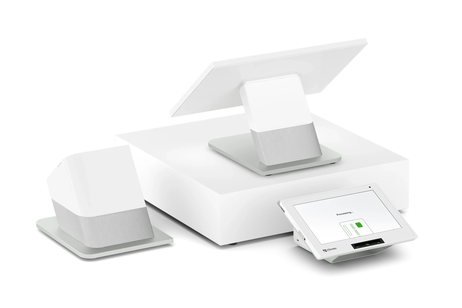 Clover Station Duo point-of-sale terminal with customer-facing screen, used by Moozo Payments